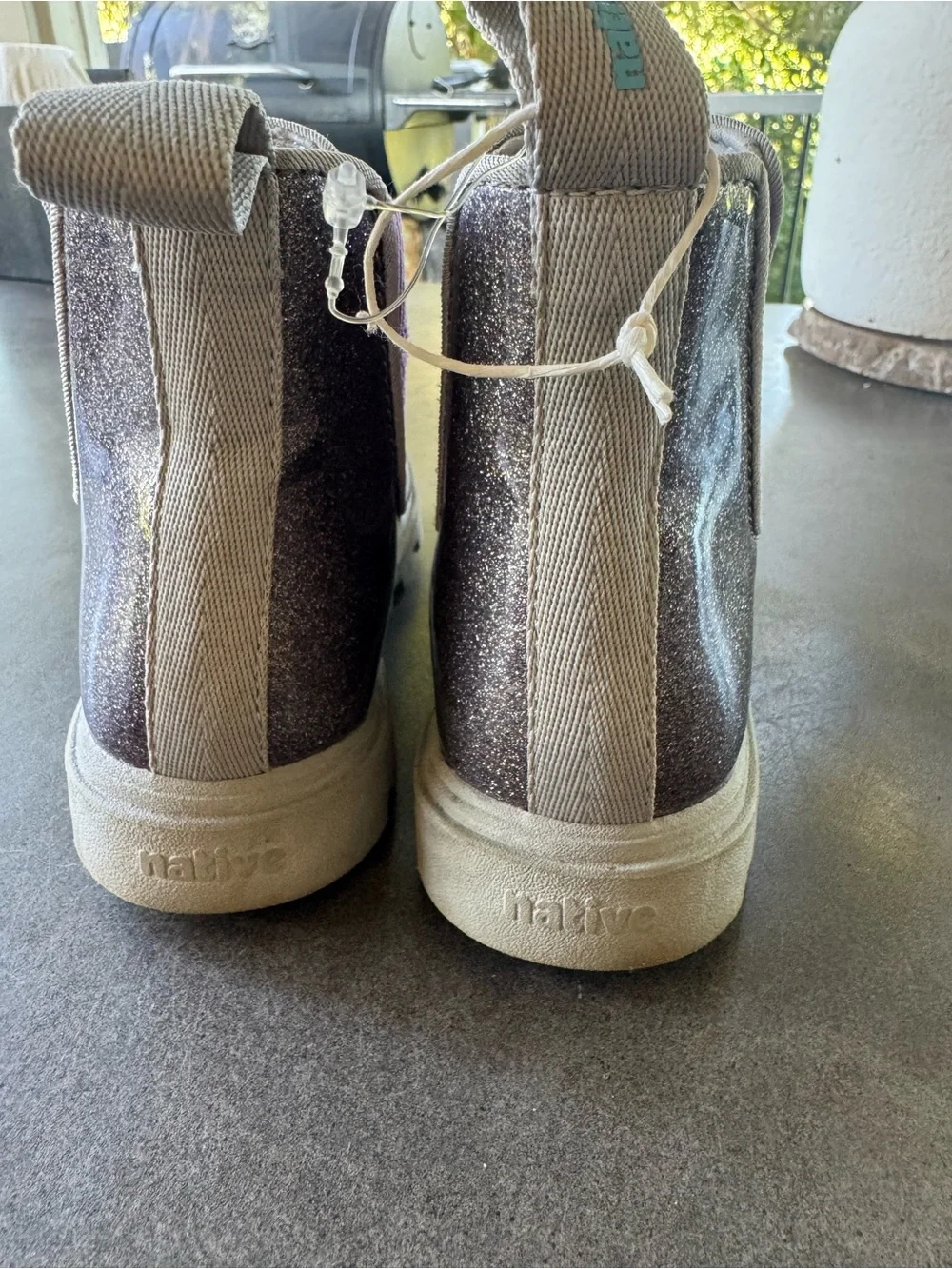 Daughter wore once. Native purple sparkle Kensington rain boot Chelsea